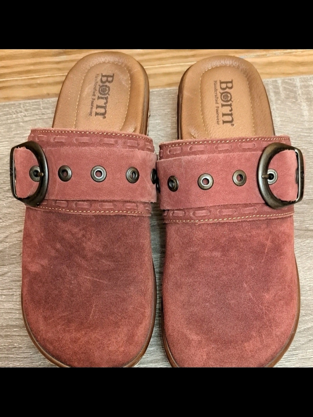 Born Suede Slip-On Clogs / Mules Dark Brick Leather Sz 8 /39